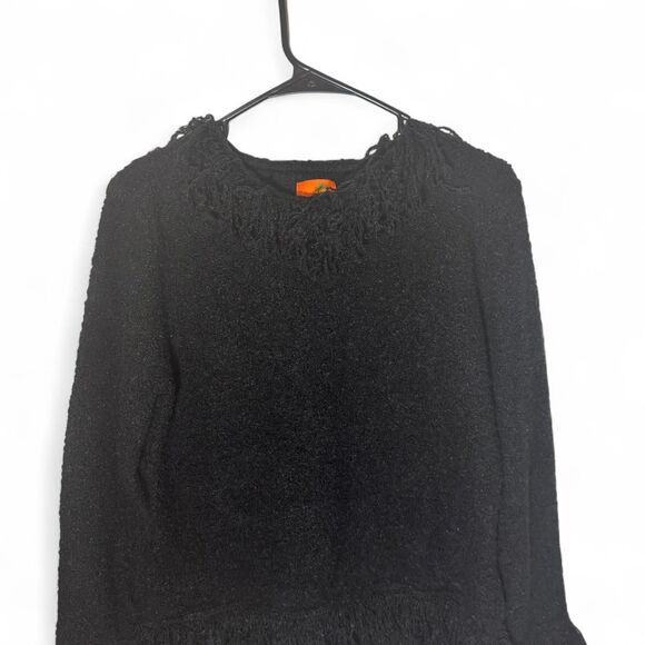 Hearts of Palm Large Black Fringe Pullover Knit Sweater Cozy - Picture 2 of 6